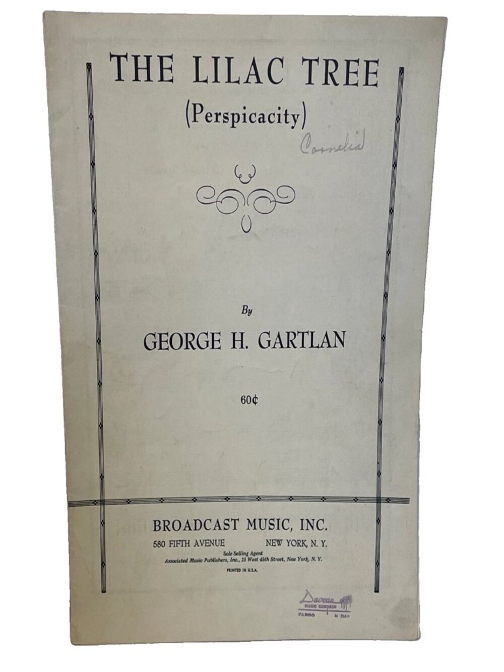1948 The Lilac Tree (Perspicacity) Sheet Music George H Gartlan BMI
